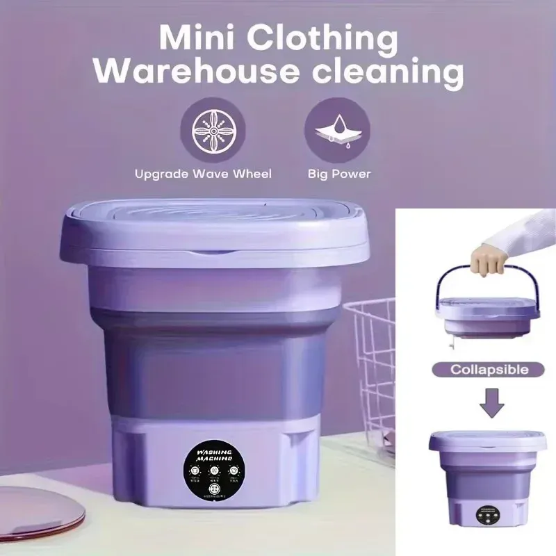 Portable 8L Foldable Mini Washing Machine with Spin Dryer - Compact, Lightweight, and Efficient for Underwear, Socks, Baby Clothes - Ideal for Travel, Dorms, and Small Spaces thumbnail 2