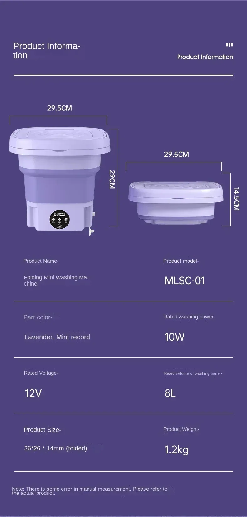 Portable 8L Foldable Mini Washing Machine with Spin Dryer - Compact, Lightweight, and Efficient for Underwear, Socks, Baby Clothes - Ideal for Travel, Dorms, and Small Spaces showcase 10