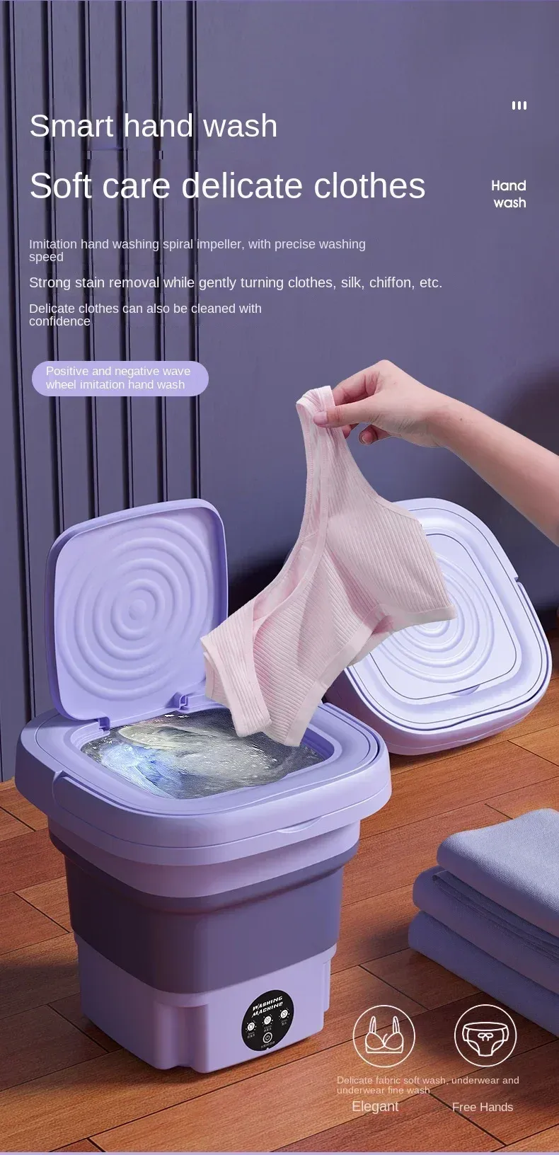 Portable 8L Foldable Mini Washing Machine with Spin Dryer - Compact, Lightweight, and Efficient for Underwear, Socks, Baby Clothes - Ideal for Travel, Dorms, and Small Spaces showcase 1