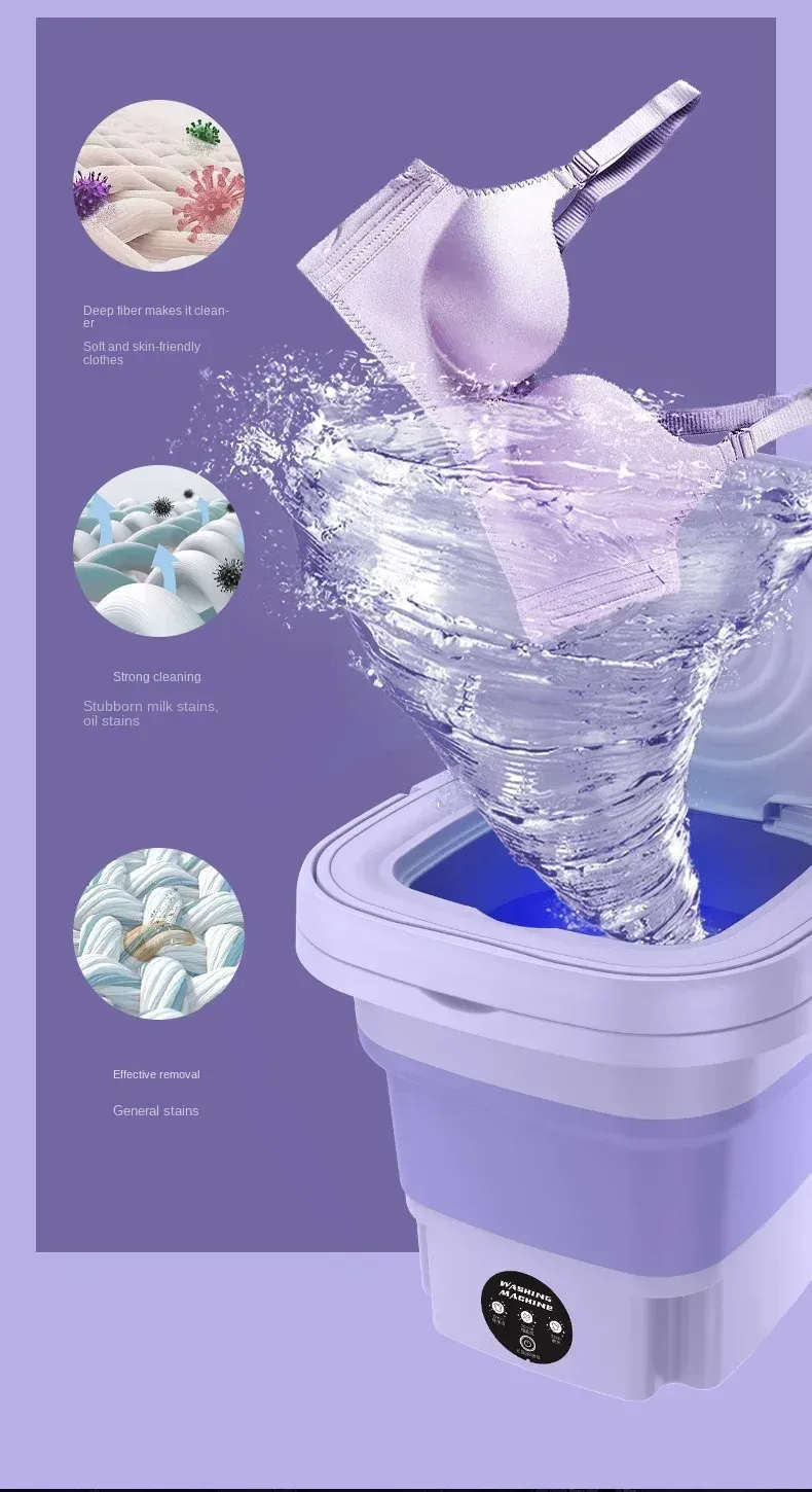 Portable 8L Foldable Mini Washing Machine with Spin Dryer - Compact, Lightweight, and Efficient for Underwear, Socks, Baby Clothes - Ideal for Travel, Dorms, and Small Spaces showcase 2