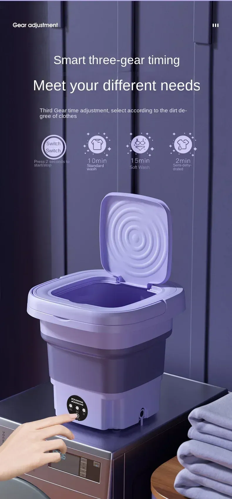 Portable 8L Foldable Mini Washing Machine with Spin Dryer - Compact, Lightweight, and Efficient for Underwear, Socks, Baby Clothes - Ideal for Travel, Dorms, and Small Spaces showcase 7