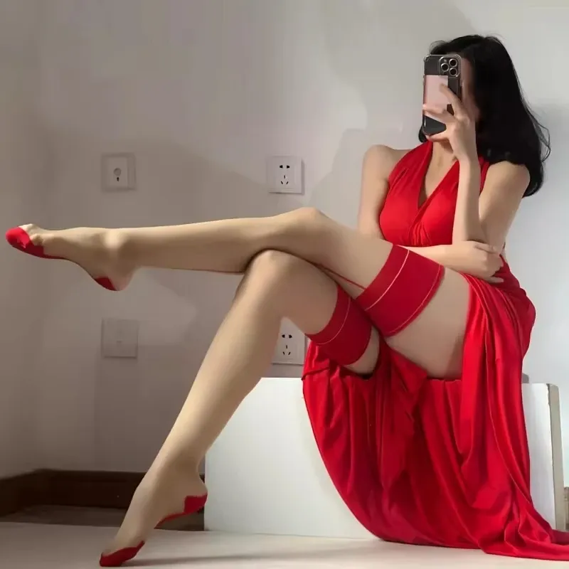 Vintage Cuban Heel Back Seam Thigh High Stockings - Ultra Thin Transparent Silk Hosiery for Women, Shiny Oil Finish, Sexy Patchwork Lingerie - Image 4