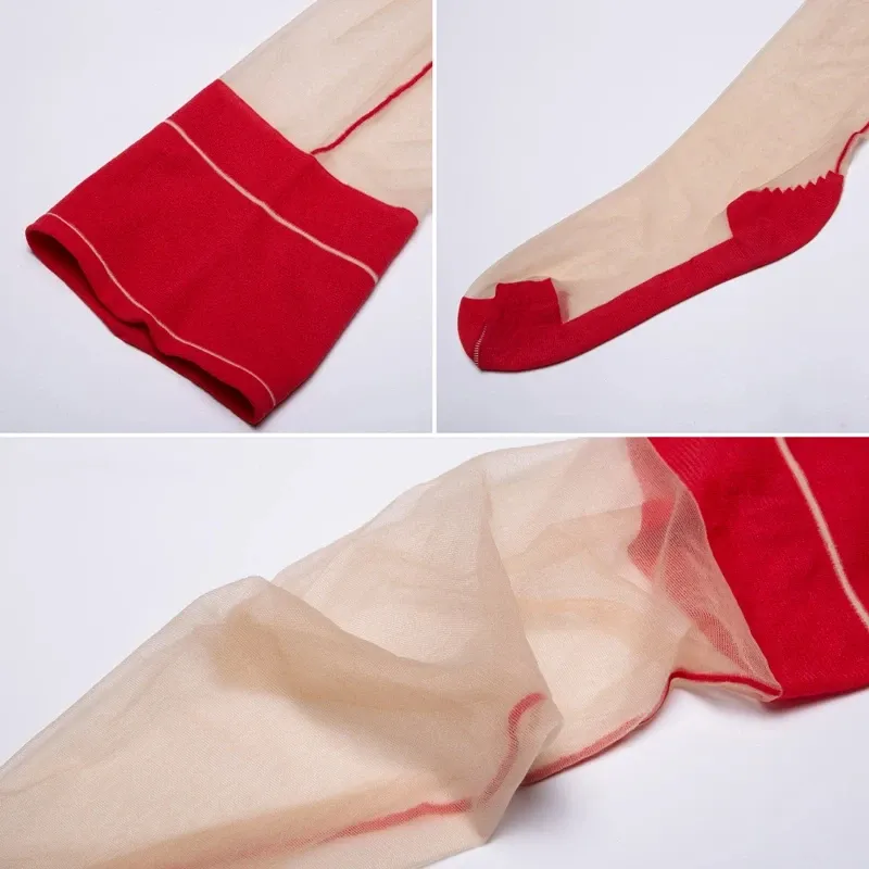Vintage Cuban Heel Back Seam Thigh High Stockings - Ultra Thin Transparent Silk Hosiery for Women, Shiny Oil Finish, Sexy Patchwork Lingerie showcase 2