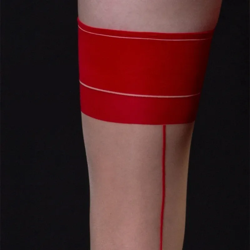 Vintage Cuban Heel Back Seam Thigh High Stockings - Ultra Thin Transparent Silk Hosiery for Women, Shiny Oil Finish, Sexy Patchwork Lingerie showcase 5