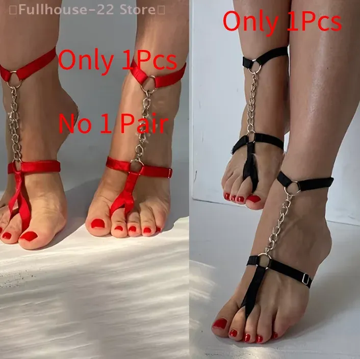 Gothic Black Elastic Bandage Anklet Bracelet for Women - Adjustable Thigh Harness Foot Chain for Prom, Summer Barefoot Sandals, Cosplay & Festivals thumbnail 1