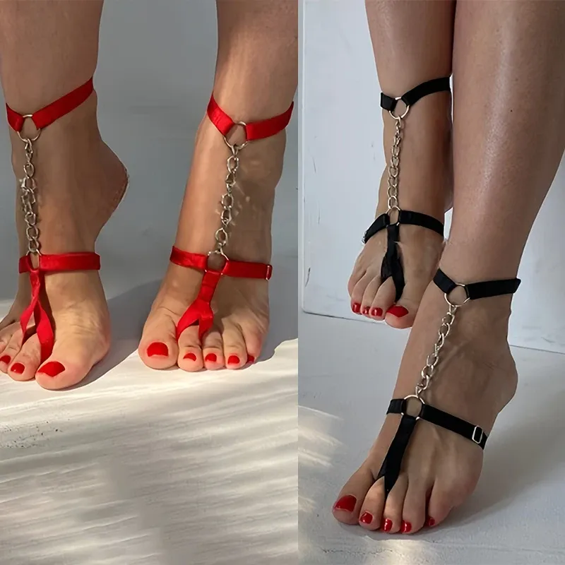 Gothic Black Elastic Bandage Anklet Bracelet for Women - Adjustable Thigh Harness Foot Chain for Prom, Summer Barefoot Sandals, Cosplay & Festivals showcase 1