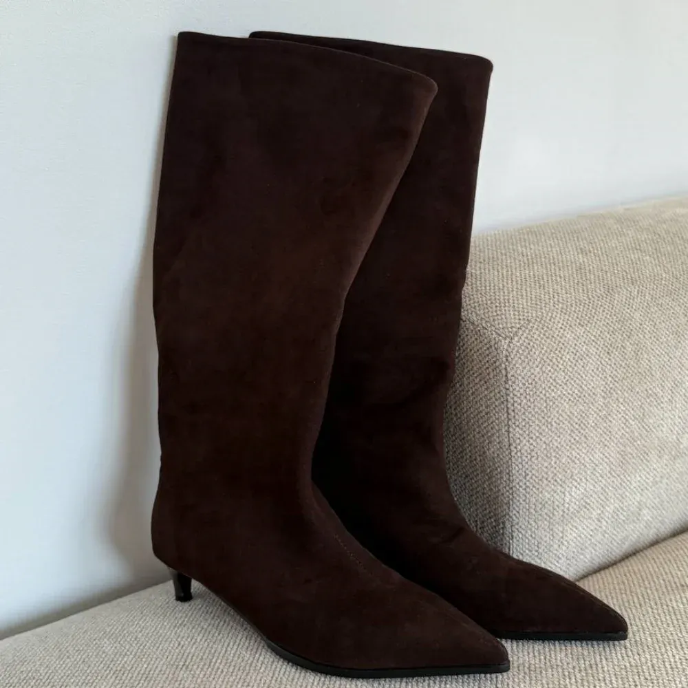 FEDONAS Women's Genuine Leather Suede Knee-High Boots with High Heels - Warm Autumn/Winter Fashion Long Knight Boots for Stylish Ladies - Image 4