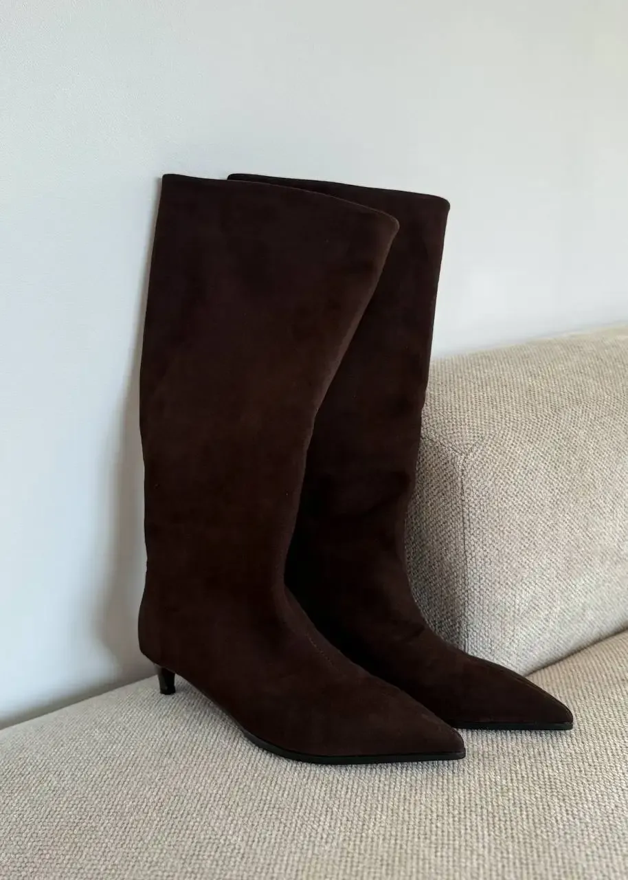 FEDONAS Women's Genuine Leather Suede Knee-High Boots with High Heels - Warm Autumn/Winter Fashion Long Knight Boots for Stylish Ladies showcase 10