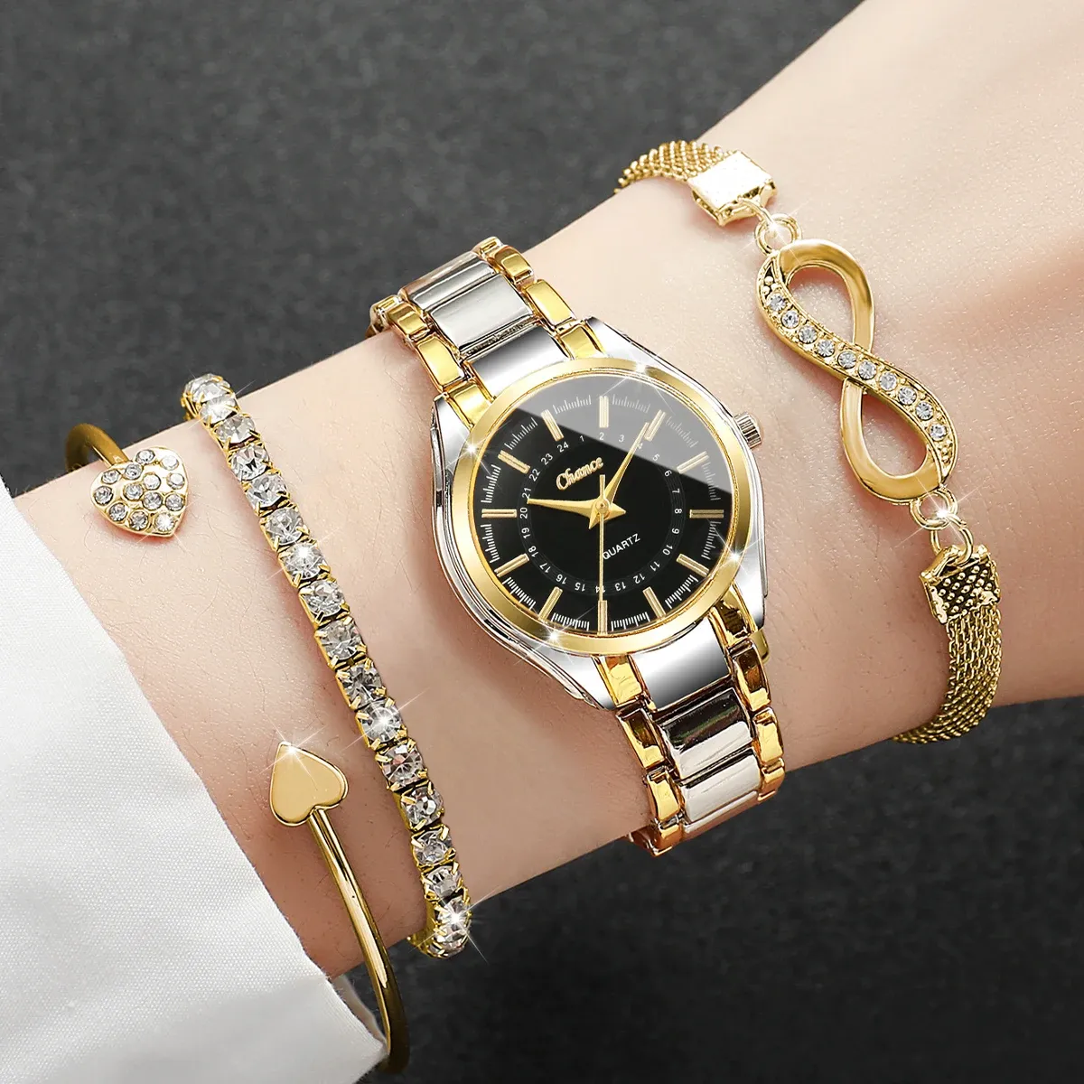 Luxury Women's Fashion Watch Set with 3 Bracelets - Small Dial Analog Quartz Wristwatch for Ladies, Durable PU Leather & Alloy, CE Certified showcase 2