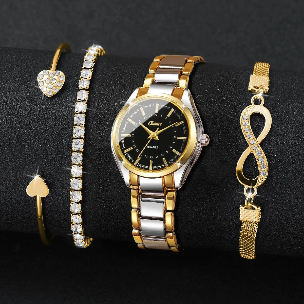 Luxury Women's Fashion Watch Set with 3 Bracelets - Small Dial Analog Quartz Wristwatch for Ladies, Durable PU Leather & Alloy, CE Certified thumbnail 2
