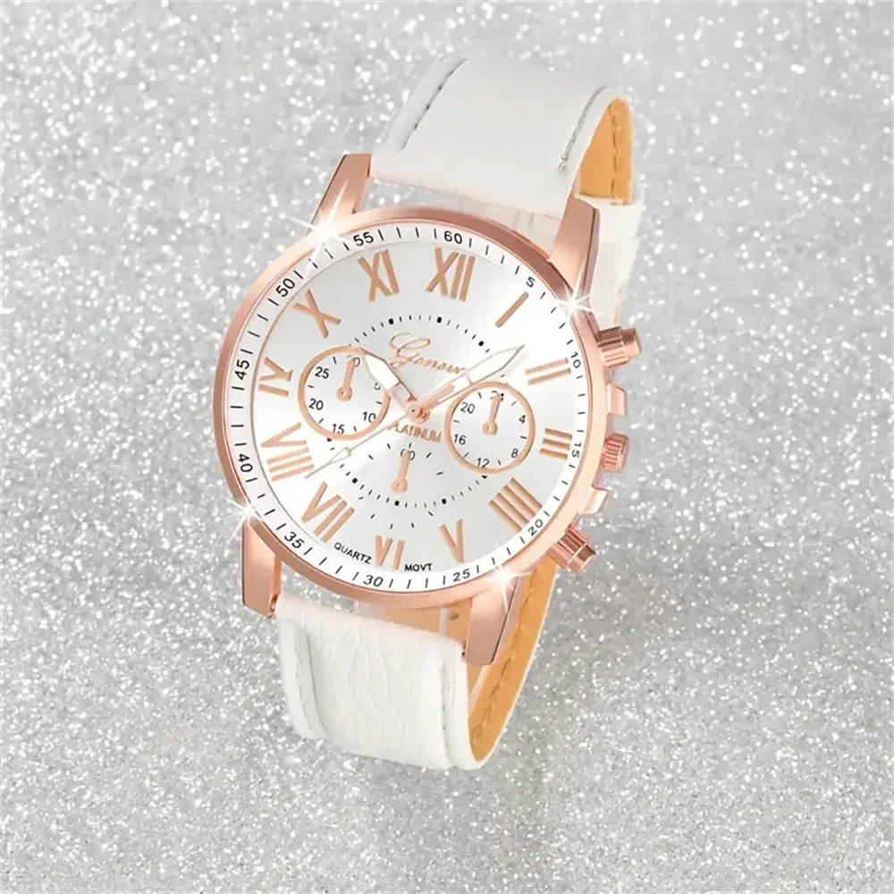 Women's Fashion Roma Dial Leather Band Quartz Watch - Elegant Casual & Formal Wear, Comfortable Buckle Clasp, Easy-Read Display thumbnail 5