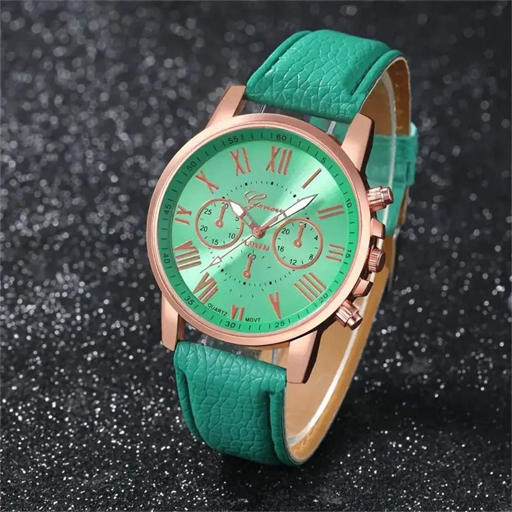 Women's Fashion Roma Dial Leather Band Quartz Watch - Elegant Casual & Formal Wear, Comfortable Buckle Clasp, Easy-Read Display thumbnail 3