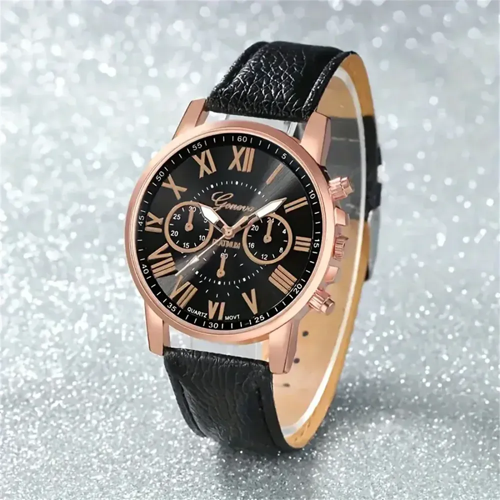 Women's Fashion Roma Dial Leather Band Quartz Watch - Elegant Casual & Formal Wear, Comfortable Buckle Clasp, Easy-Read Display thumbnail 4