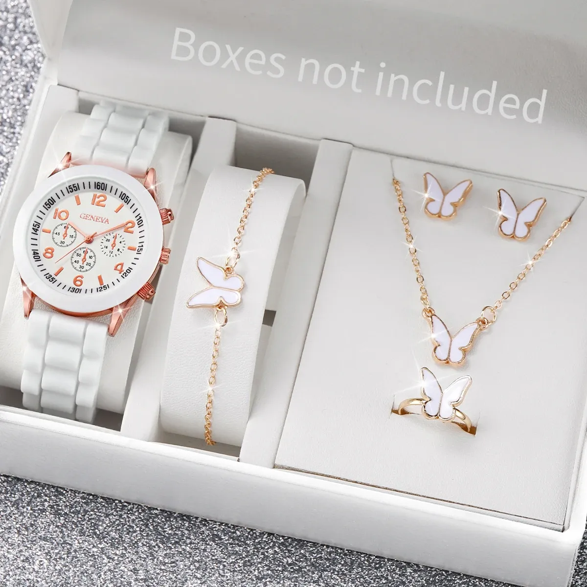 Women's Fashion Silicone Band Quartz Watch Jewelry Set - 5PCS Includes Watch, Bracelet, Necklace, 2 Earrings - CE Certified, Durable Alloy & Silicone, Water Resistant for Daily Wear thumbnail 4