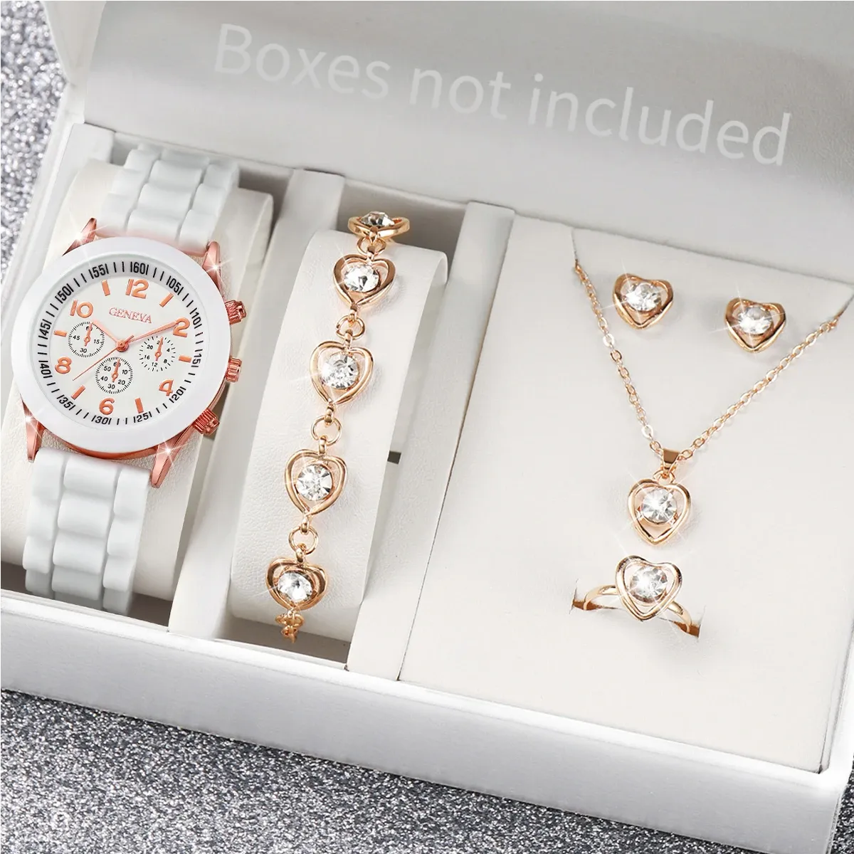 Women's Fashion Silicone Band Quartz Watch Jewelry Set - 5PCS Includes Watch, Bracelet, Necklace, 2 Earrings - CE Certified, Durable Alloy & Silicone, Water Resistant for Daily Wear showcase 8