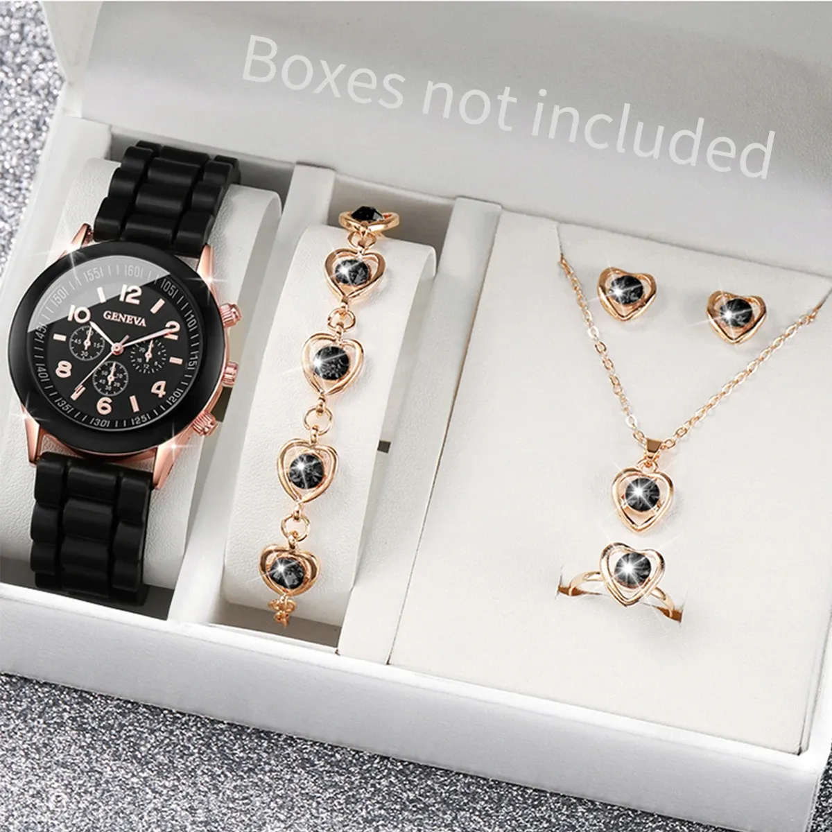 Women's Fashion Silicone Band Quartz Watch Jewelry Set - 5PCS Includes Watch, Bracelet, Necklace, 2 Earrings - CE Certified, Durable Alloy & Silicone, Water Resistant for Daily Wear showcase 7