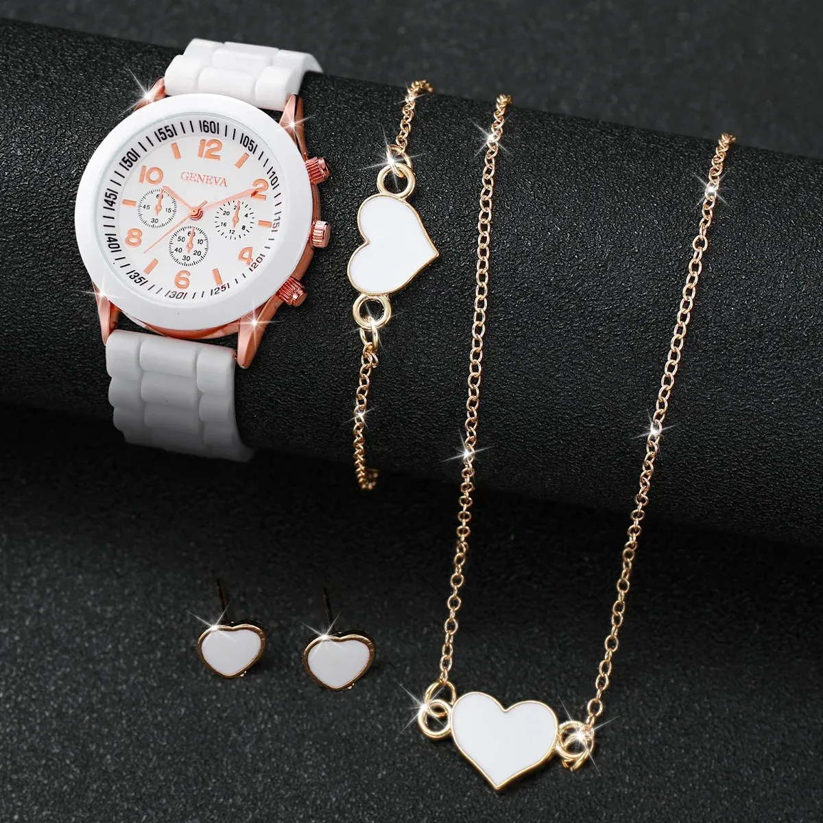Women's Fashion Silicone Band Quartz Watch Jewelry Set - 5PCS Includes Watch, Bracelet, Necklace, 2 Earrings - CE Certified, Durable Alloy & Silicone, Water Resistant for Daily Wear thumbnail 6