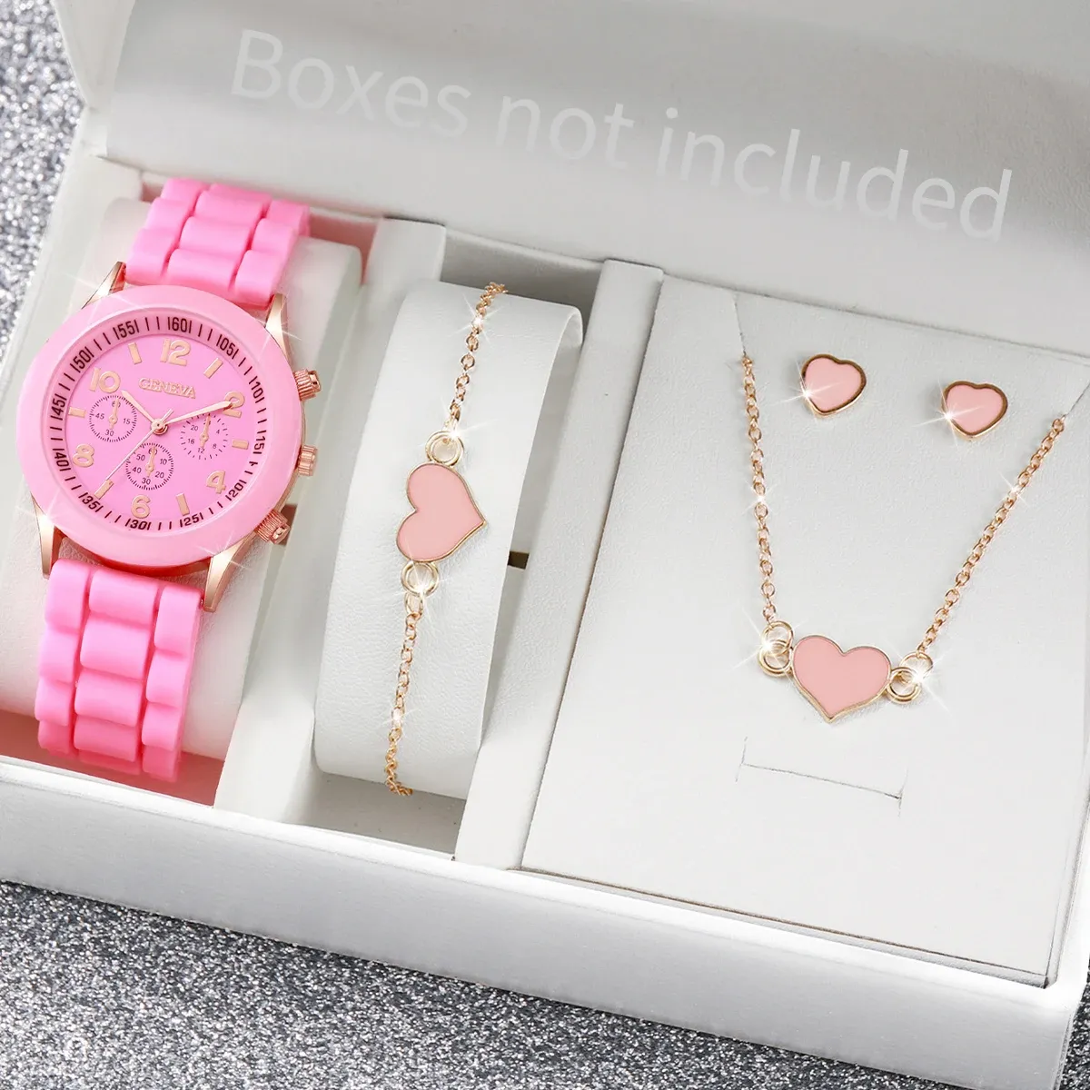 Women's Fashion Silicone Band Quartz Watch Jewelry Set - 5PCS Includes Watch, Bracelet, Necklace, 2 Earrings - CE Certified, Durable Alloy & Silicone, Water Resistant for Daily Wear showcase 3