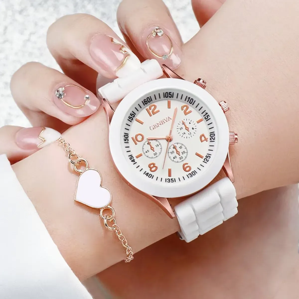 Women's Fashion Silicone Band Quartz Watch Jewelry Set - 5PCS Includes Watch, Bracelet, Necklace, 2 Earrings - CE Certified, Durable Alloy & Silicone, Water Resistant for Daily Wear showcase 21