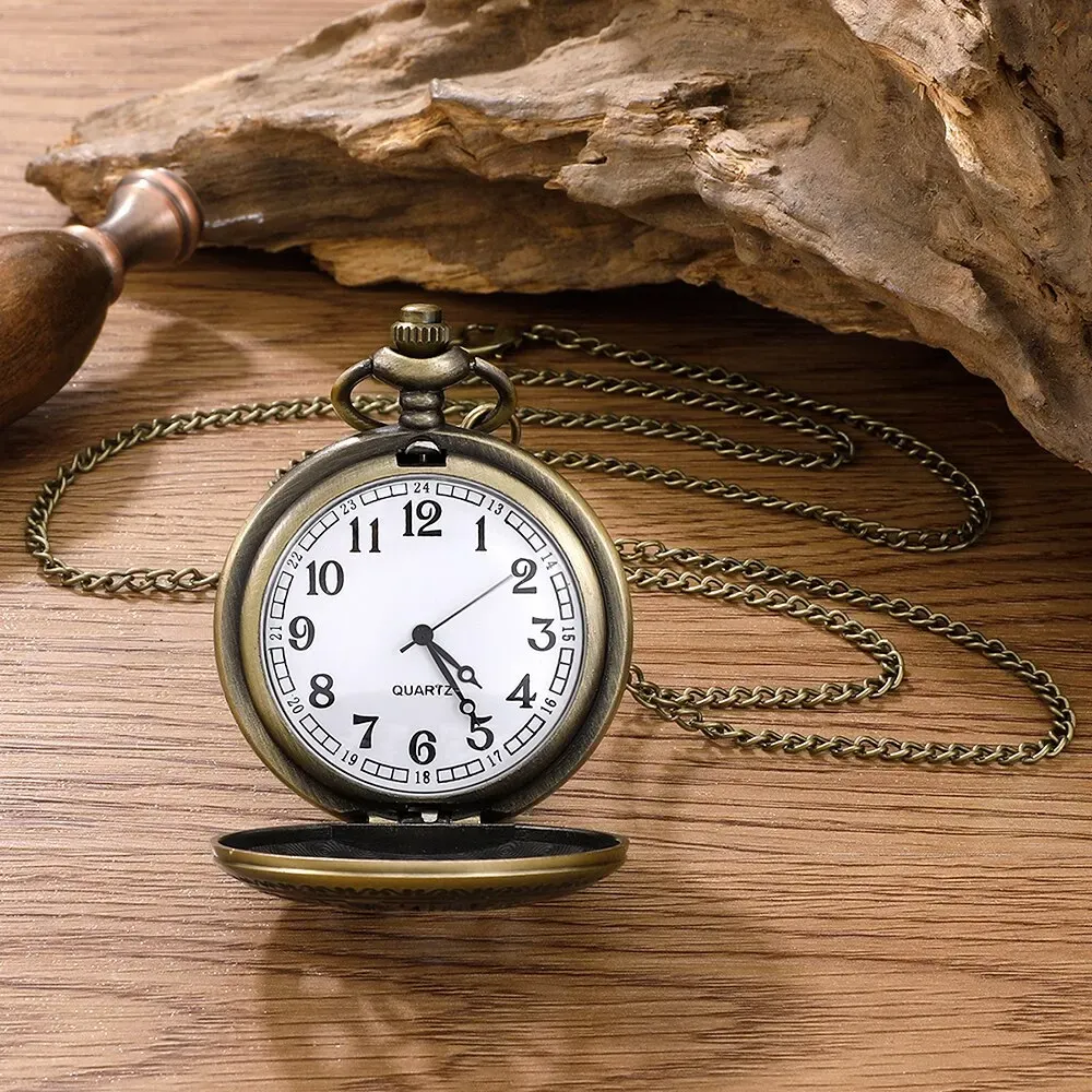 Antique Steampunk Roman Numeral Pocket Watch, Vintage Bronze Case Quartz Movement Necklace Pendant with Chain for Men & Women thumbnail 4