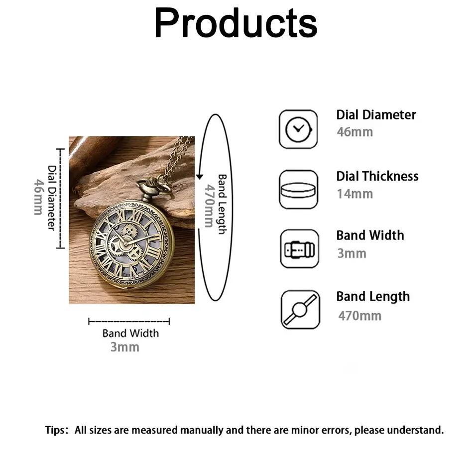 Antique Steampunk Roman Numeral Pocket Watch, Vintage Bronze Case Quartz Movement Necklace Pendant with Chain for Men & Women showcase 2