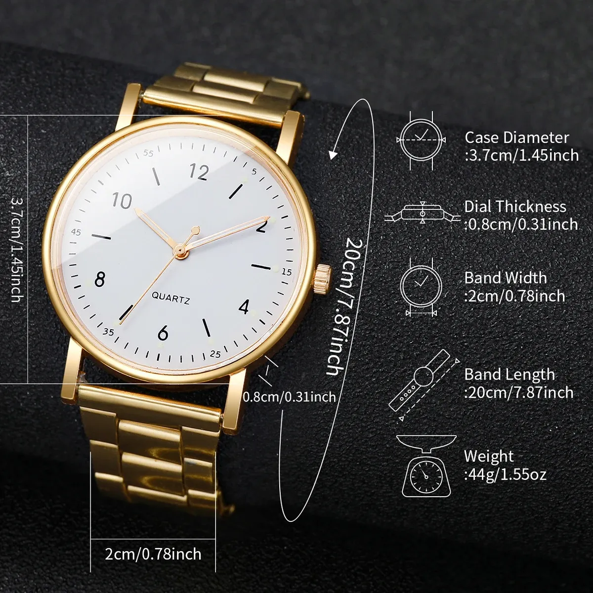 Elegant Arabic Dial Women's Watch Set with Matching Bracelets - Fashionable Quartz Wristwatch for Ladies, Durable Alloy Case, CE Certified showcase 16