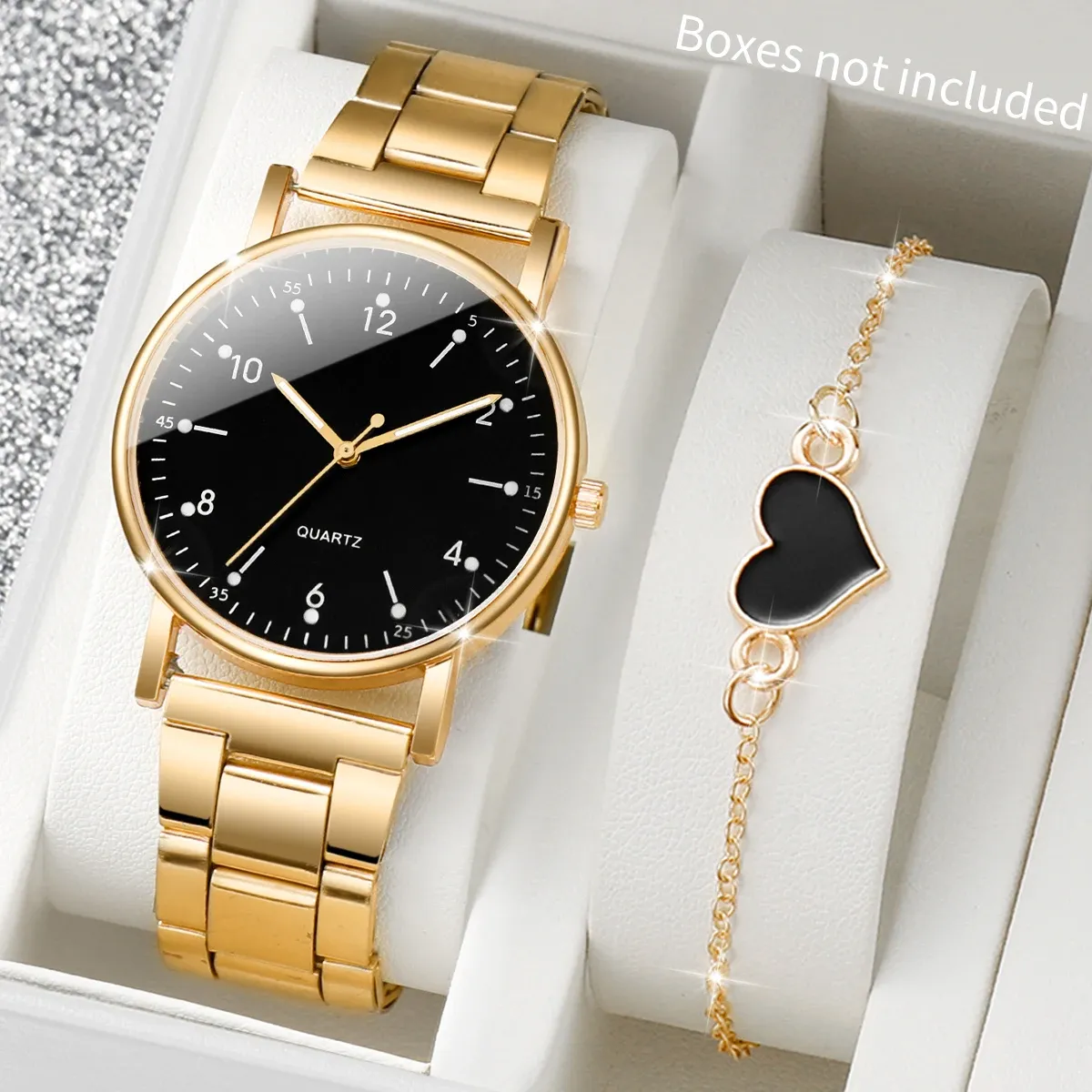 Elegant Arabic Dial Women's Watch Set with Matching Bracelets - Fashionable Quartz Wristwatch for Ladies, Durable Alloy Case, CE Certified showcase 3