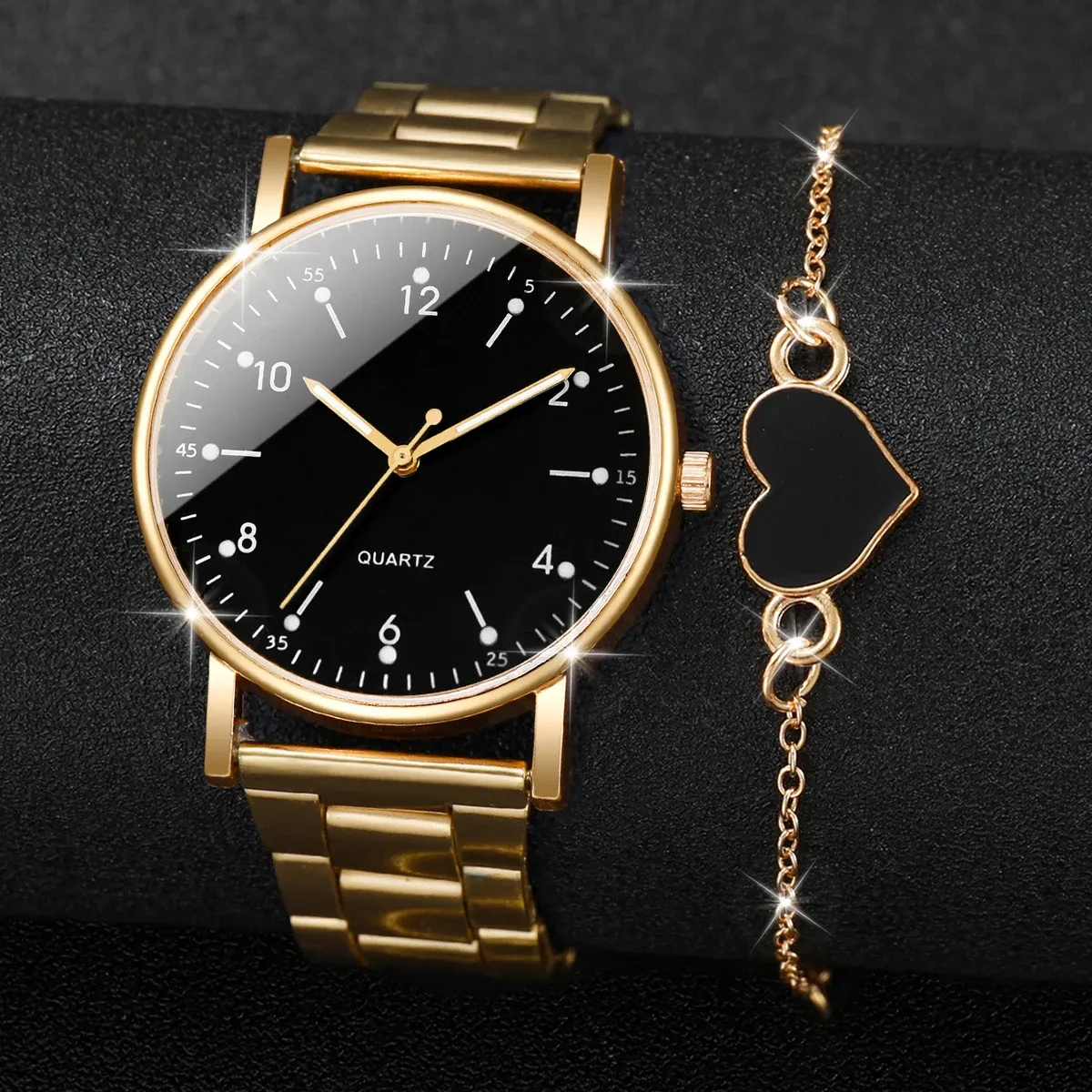 Elegant Arabic Dial Women's Watch Set with Matching Bracelets - Fashionable Quartz Wristwatch for Ladies, Durable Alloy Case, CE Certified showcase 7
