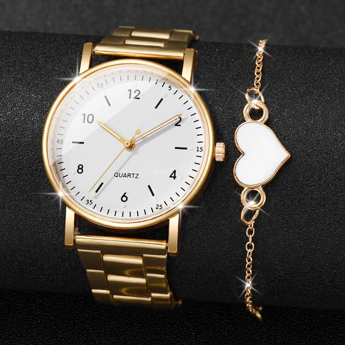 Elegant Arabic Dial Women's Watch Set with Matching Bracelets - Fashionable Quartz Wristwatch for Ladies, Durable Alloy Case, CE Certified showcase 6