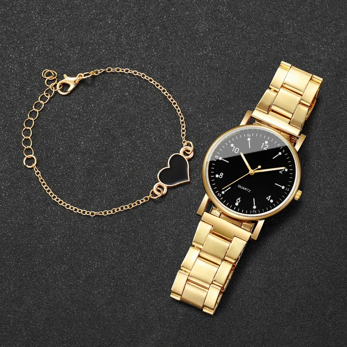 Elegant Arabic Dial Women's Watch Set with Matching Bracelets - Fashionable Quartz Wristwatch for Ladies, Durable Alloy Case, CE Certified showcase 15