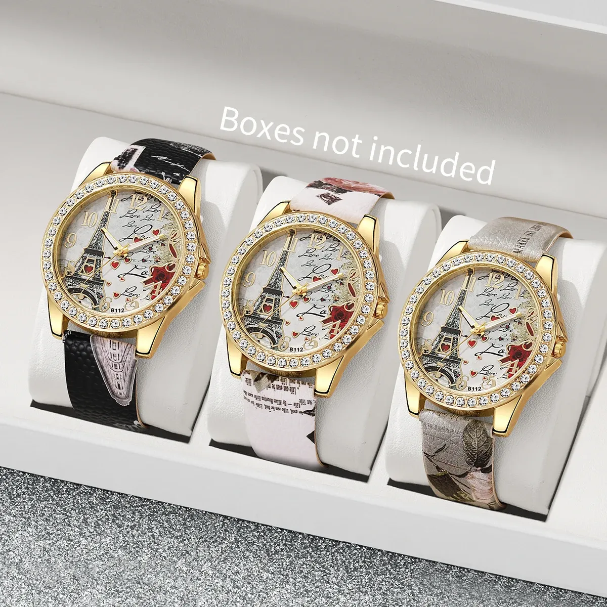 Fashion Rhinestone Women's Watch Set - Floral Leather Band Quartz Timepiece with Elegant Design, CE Certified, Perfect for Daily Wear thumbnail 2