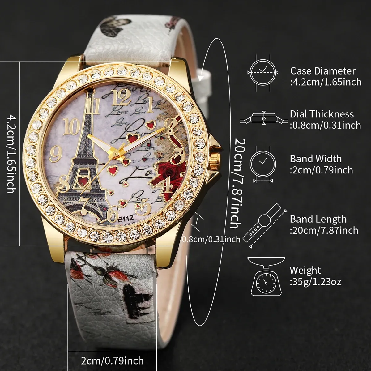 Fashion Rhinestone Women's Watch Set - Floral Leather Band Quartz Timepiece with Elegant Design, CE Certified, Perfect for Daily Wear showcase 17