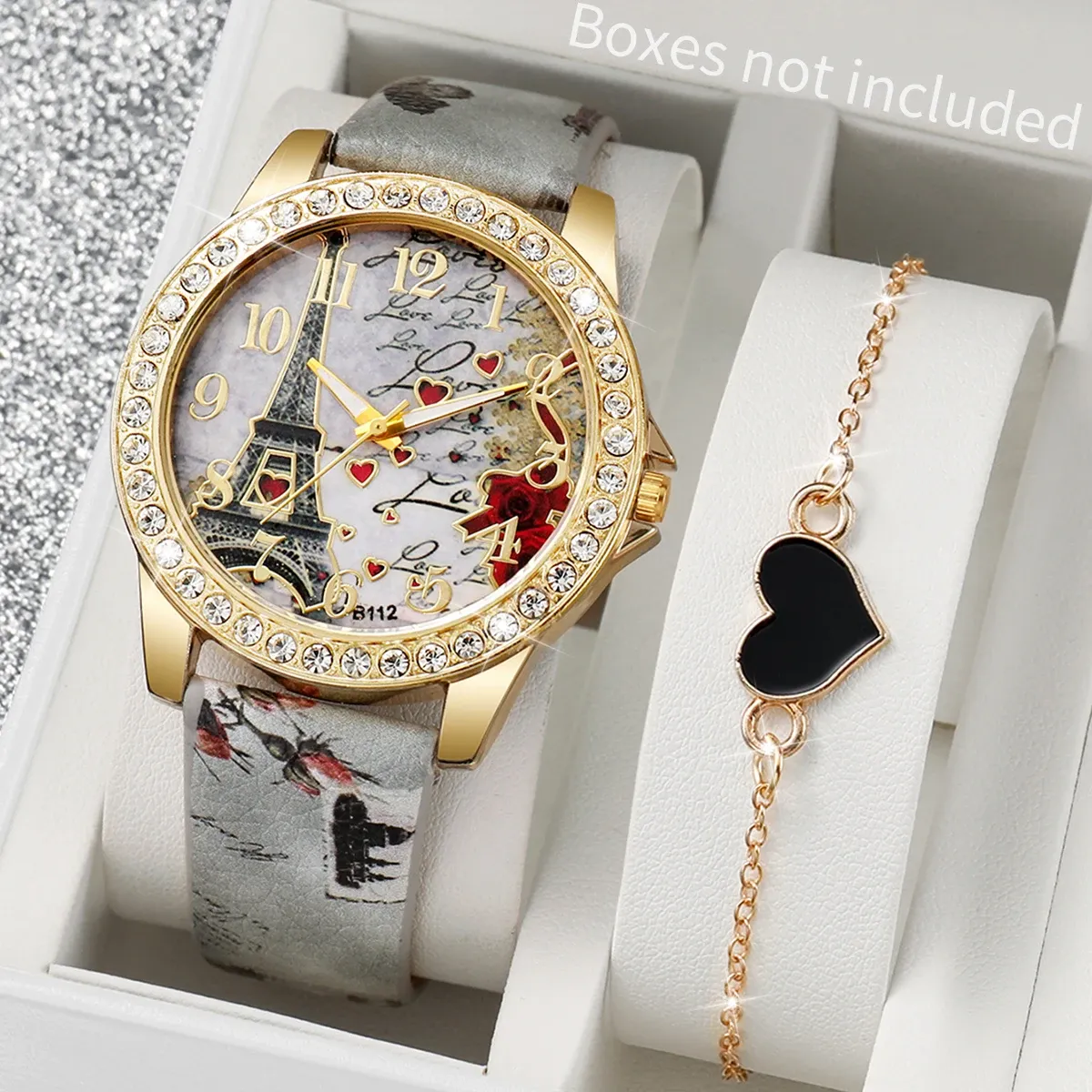 Fashion Rhinestone Women's Watch Set - Floral Leather Band Quartz Timepiece with Elegant Design, CE Certified, Perfect for Daily Wear showcase 6