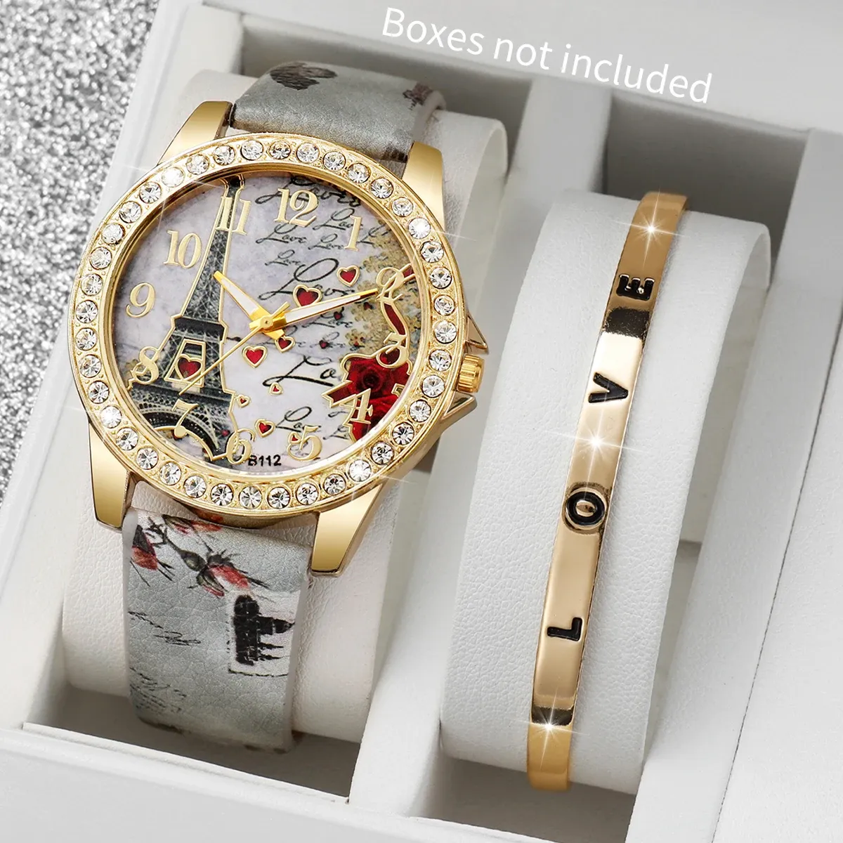 Fashion Rhinestone Women's Watch Set - Floral Leather Band Quartz Timepiece with Elegant Design, CE Certified, Perfect for Daily Wear showcase 4