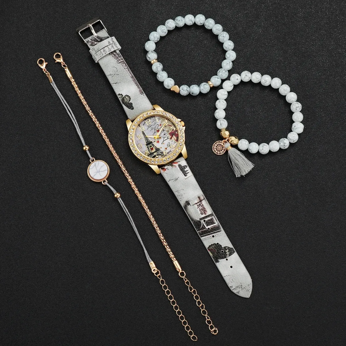 Fashion Rhinestone Women's Watch Set - Floral Leather Band Quartz Timepiece with Elegant Design, CE Certified, Perfect for Daily Wear showcase 16