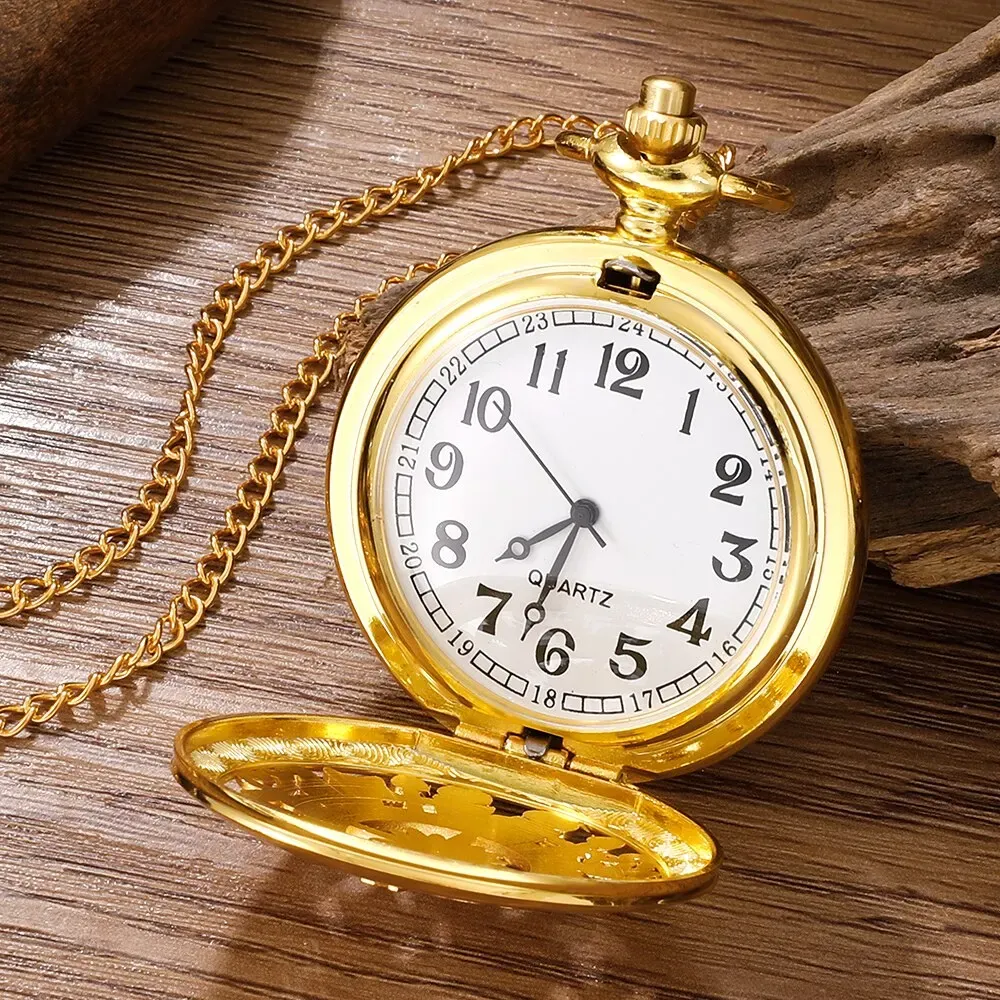 Antique Steampunk Pocket Watch for Men & Women, Vintage Arabic Numerals Quartz Movement, Gold Case Necklace Pendant with Chain, Classic Retro Accessory thumbnail 2