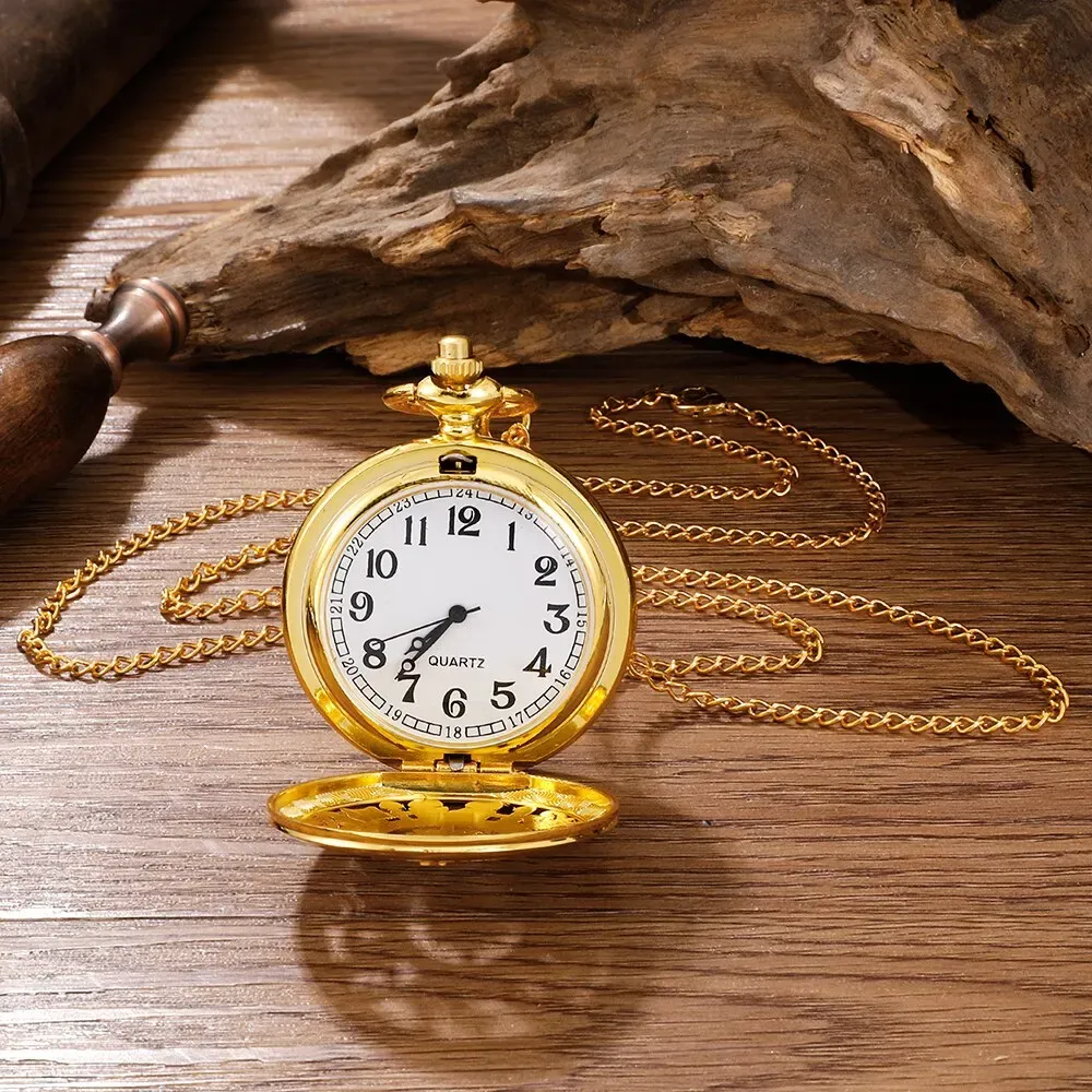 Antique Steampunk Pocket Watch for Men & Women, Vintage Arabic Numerals Quartz Movement, Gold Case Necklace Pendant with Chain, Classic Retro Accessory thumbnail 5