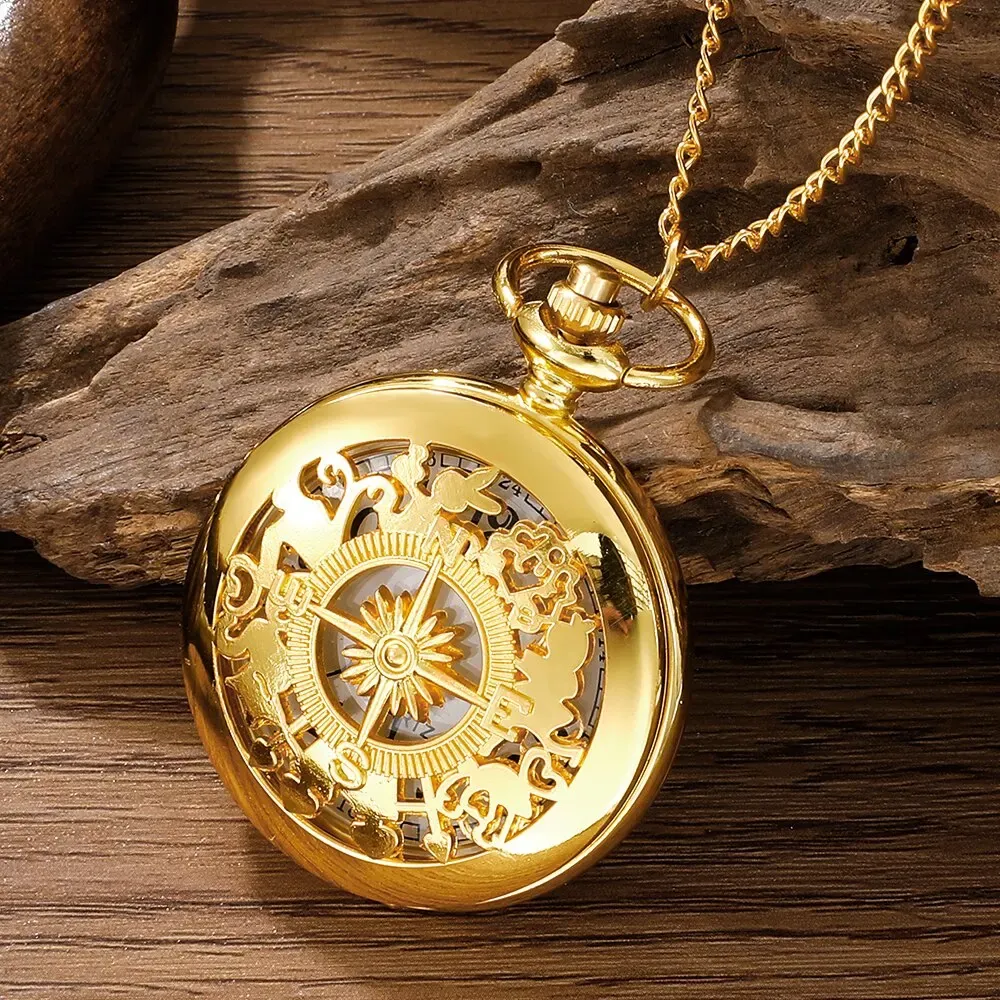 Antique Steampunk Pocket Watch for Men & Women, Vintage Arabic Numerals Quartz Movement, Gold Case Necklace Pendant with Chain, Classic Retro Accessory thumbnail 6