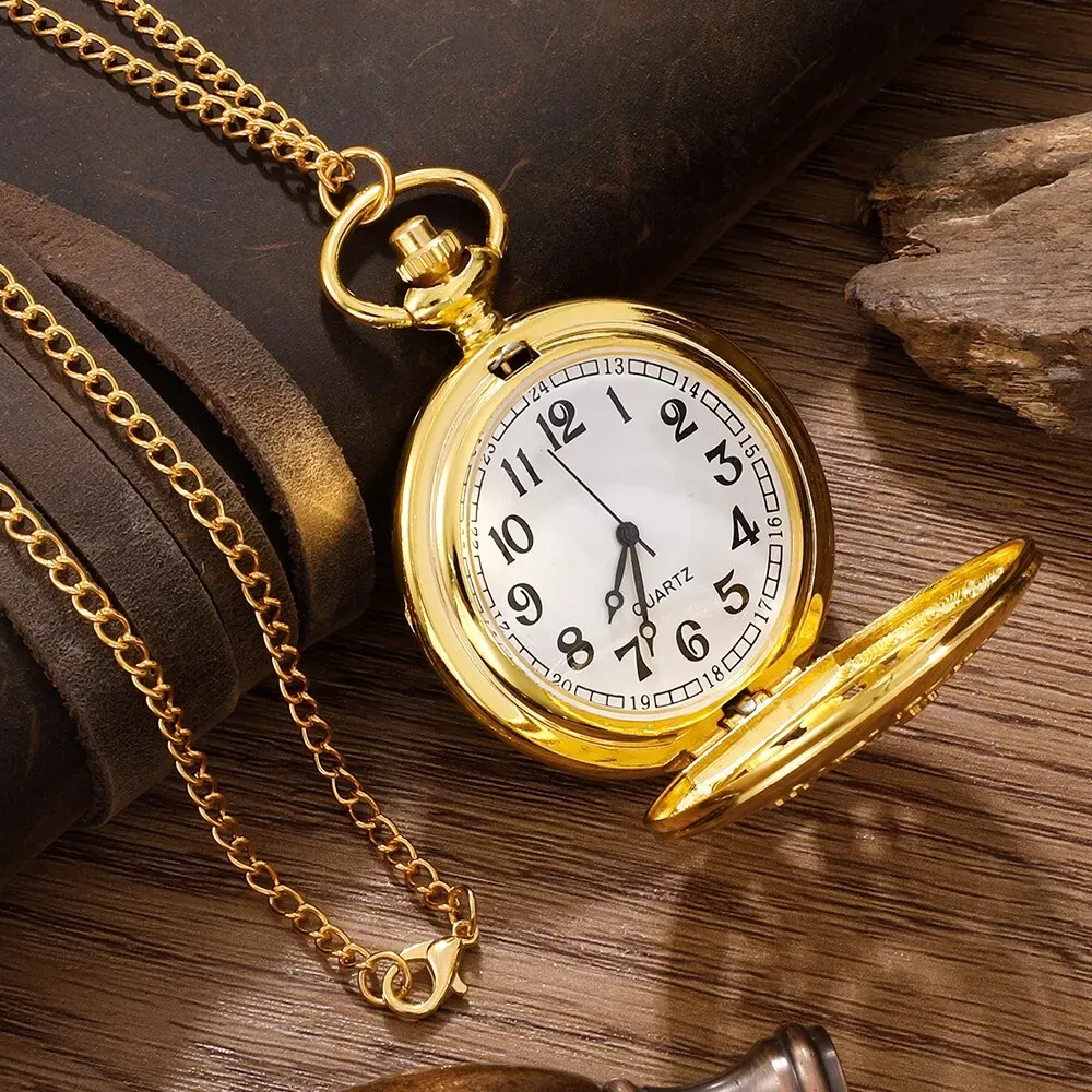 Antique Steampunk Pocket Watch for Men & Women, Vintage Arabic Numerals Quartz Movement, Gold Case Necklace Pendant with Chain, Classic Retro Accessory thumbnail 4
