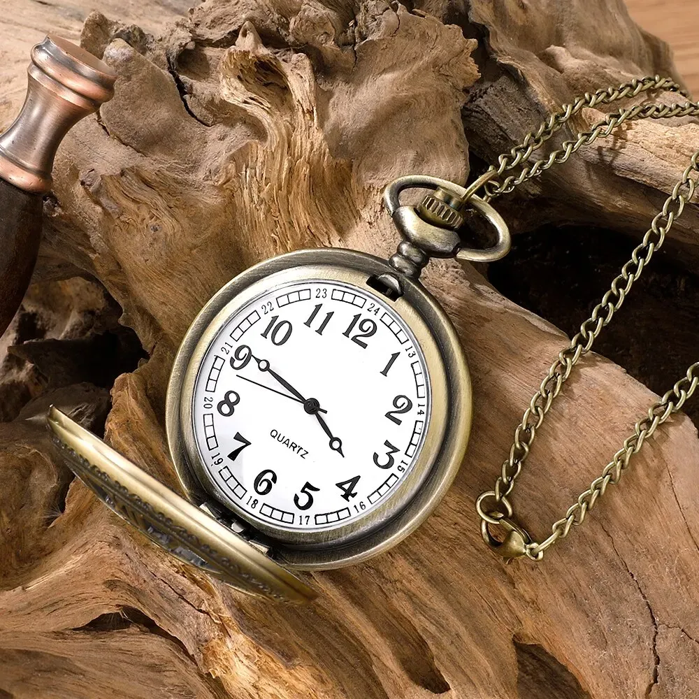 Antique Steampunk Roman Numeral Pocket Watch Necklace, Vintage Bronze Quartz Pendant Clock for Men & Women thumbnail 2