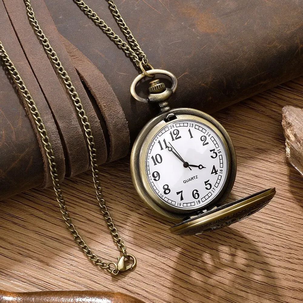 Antique Steampunk Roman Numeral Pocket Watch Necklace, Vintage Bronze Quartz Pendant Clock for Men & Women thumbnail 5