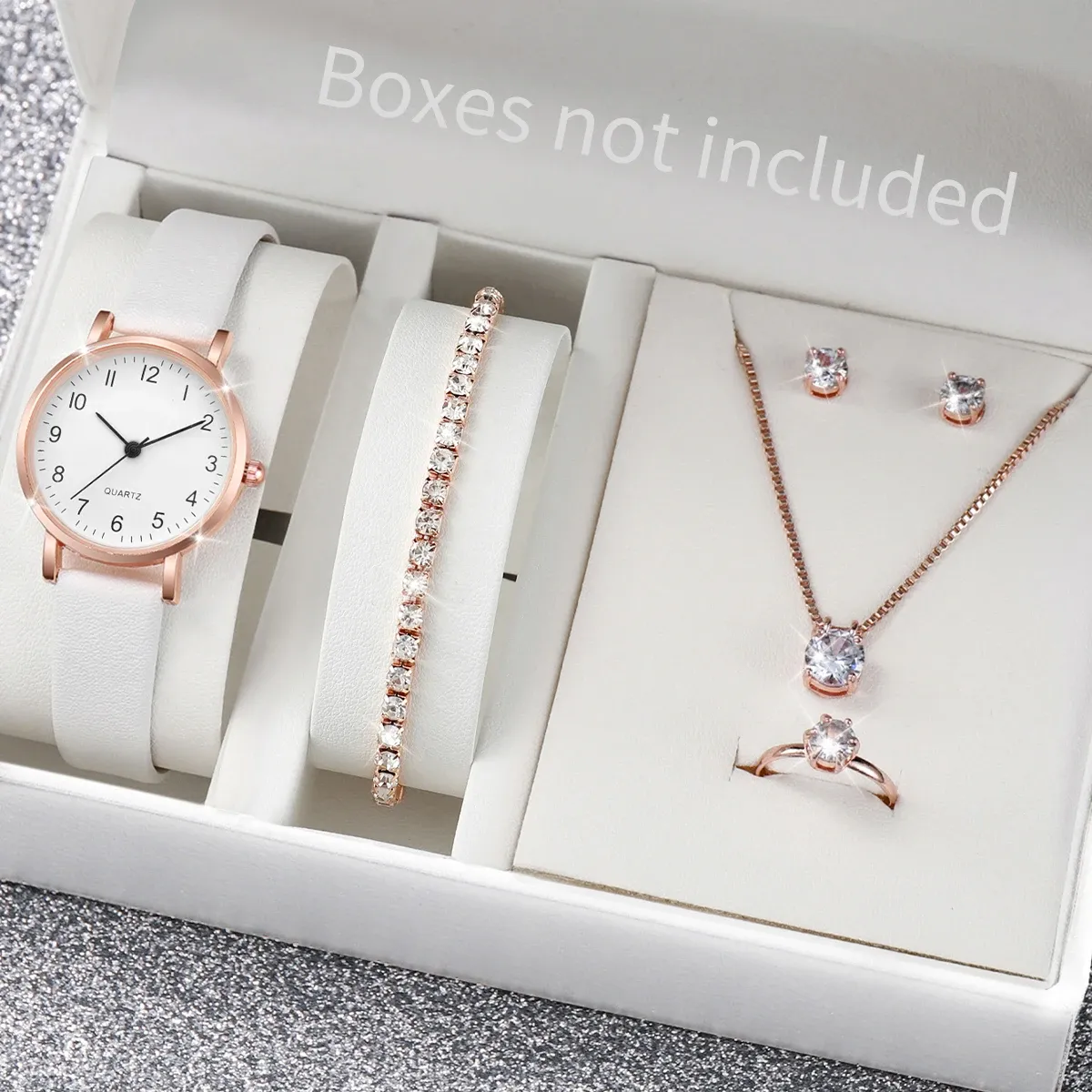 Luxury Women's Diamond Accent Quartz Watch Set - Fashion Leather Band Analog Timepiece with Elegant Jewelry Accents thumbnail 3