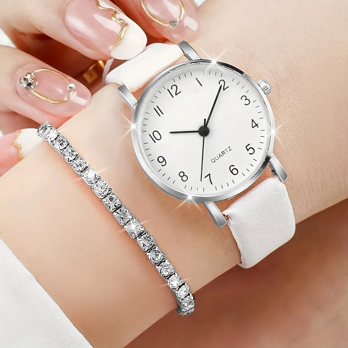 Luxury Women's Diamond Accent Quartz Watch Set - Fashion Leather Band Analog Timepiece with Elegant Jewelry Accents thumbnail 6