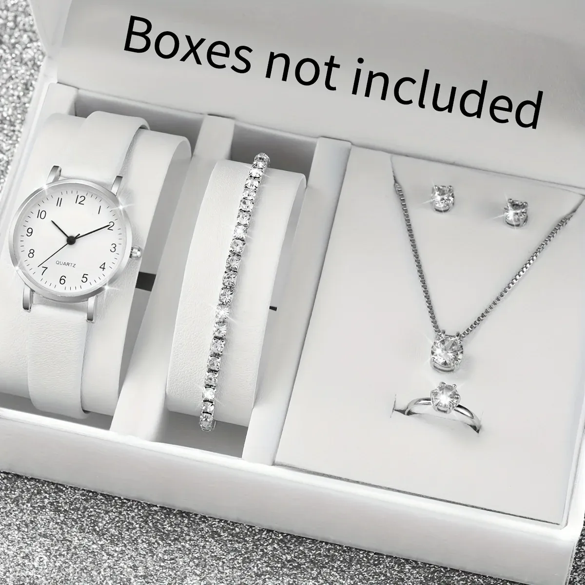 Luxury Women's Diamond Accent Quartz Watch Set - Fashion Leather Band Analog Timepiece with Elegant Jewelry Accents thumbnail 1