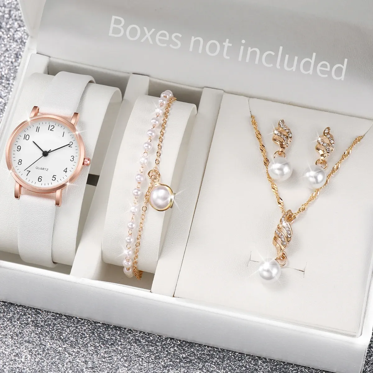 Luxury Women's Diamond Accent Quartz Watch Set - Fashion Leather Band Analog Timepiece with Elegant Jewelry Accents thumbnail 4