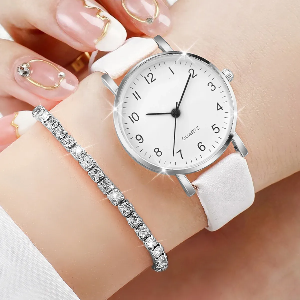 Luxury Women's Diamond Accent Quartz Watch Set - Fashion Leather Band Analog Timepiece with Elegant Jewelry Accents showcase 21