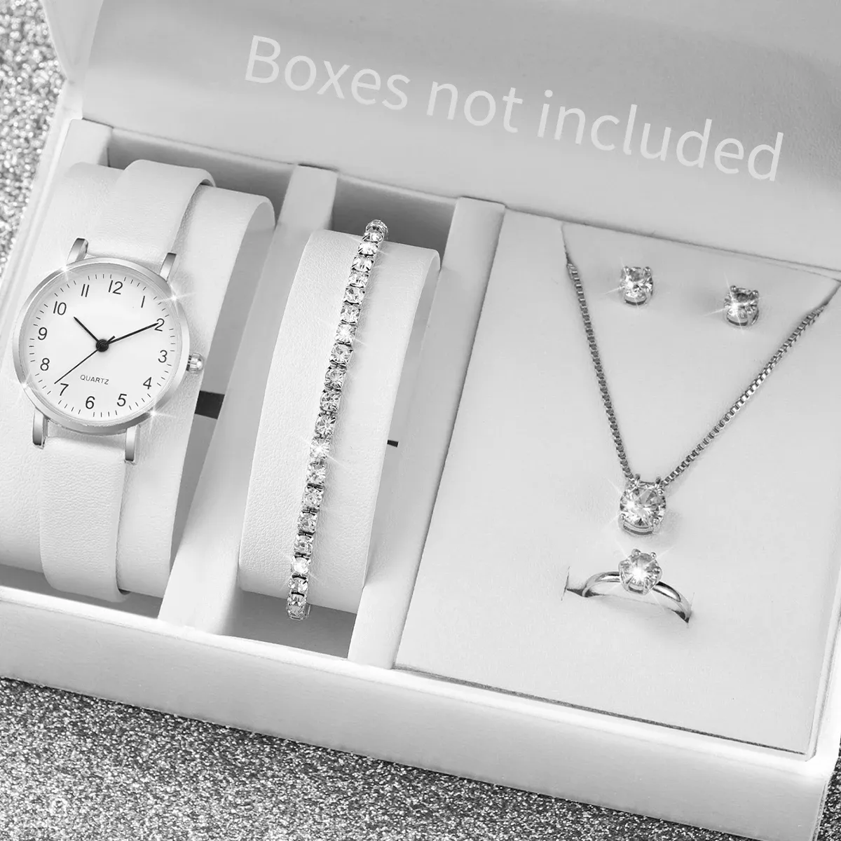 Luxury Women's Diamond Accent Quartz Watch Set - Fashion Leather Band Analog Timepiece with Elegant Jewelry Accents showcase 1