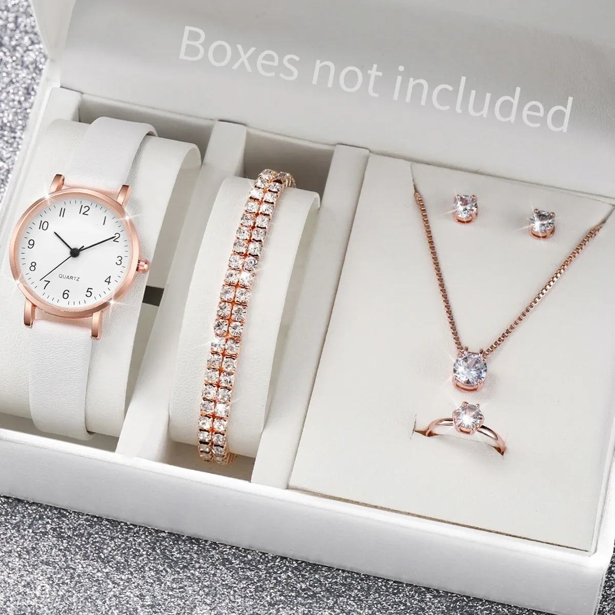 Luxury Women's Diamond Accent Quartz Watch Set - Fashion Leather Band Analog Timepiece with Elegant Jewelry Accents showcase 7