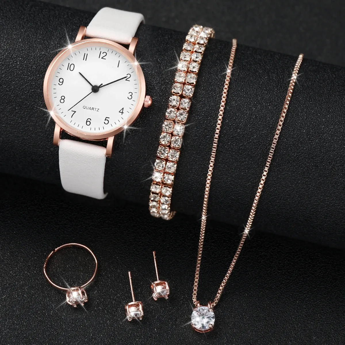Luxury Women's Diamond Accent Quartz Watch Set - Fashion Leather Band Analog Timepiece with Elegant Jewelry Accents showcase 17