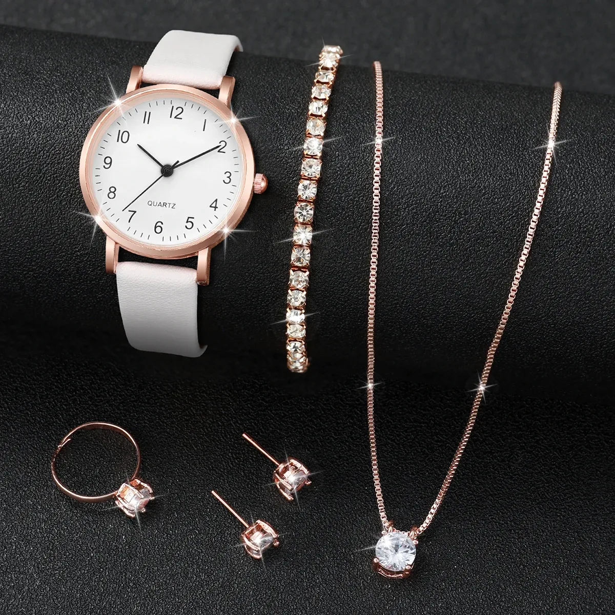 Luxury Women's Diamond Accent Quartz Watch Set - Fashion Leather Band Analog Timepiece with Elegant Jewelry Accents showcase 16